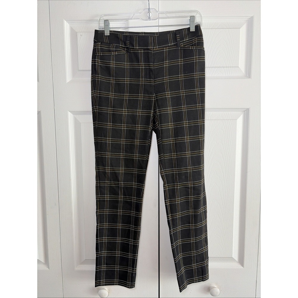 White House Black Market Slim Ankle Womens Size 00 Black Plaid Trousers Workwear